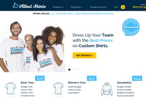 How alliedshirts.com looks like on a tablet such as an iPad.