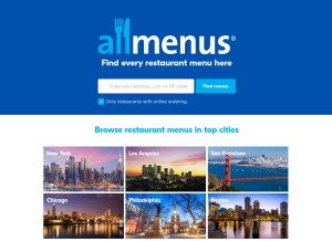 How allmenus.com looks like on a tablet such as an iPad.