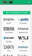 How allnewspaperslist.com looks like on a mobile device such as an iPhone.
