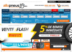 How allopneus.com looks like on a tablet such as an iPad.