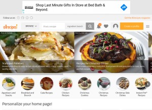 How allrecipes.com looks like on a tablet such as an iPad.