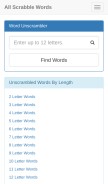 How allscrabblewords.com looks like on a mobile device such as an iPhone.