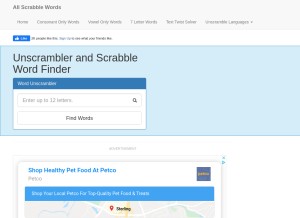 How allscrabblewords.com looks like on a tablet such as an iPad.