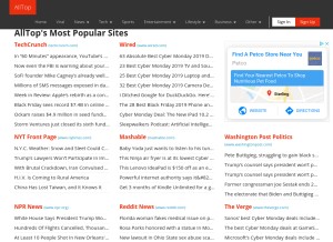 How alltop.com looks like on a tablet such as an iPad.