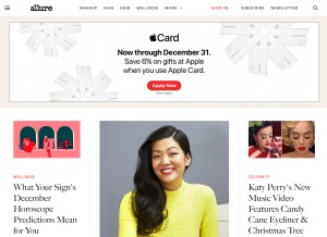 How allure.com looks like on a tablet such as an iPad.