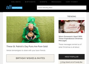 How allwording.com looks like on a tablet such as an iPad.