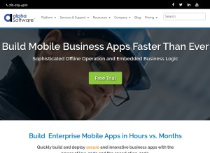 How alphasoftware.com looks like on a tablet such as an iPad.