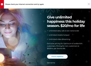 How alticemobile.com looks like on a tablet such as an iPad.