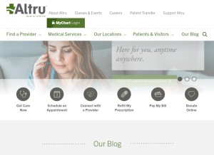 How altru.org looks like on a tablet such as an iPad.