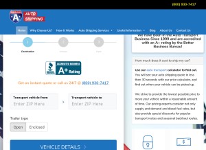 How americanautoshipping.com looks like on a tablet such as an iPad.