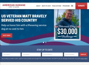 How americanhumane.org looks like on a tablet such as an iPad.