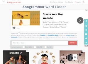 How anagrammer.com looks like on a tablet such as an iPad.
