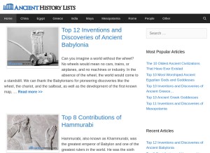 How ancienthistorylists.com looks like on a tablet such as an iPad.