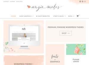 How angiemakes.com looks like on a tablet such as an iPad.