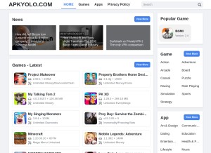 How apkyolo.com looks like on a tablet such as an iPad.