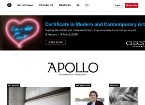 How apollo-magazine.com looks like on a tablet such as an iPad.