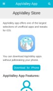 How appvalleyapp.com looks like on a mobile device such as an iPhone.