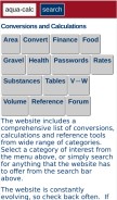 How aqua-calc.com looks like on a mobile device such as an iPhone.
