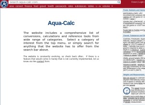 How aqua-calc.com looks like on a tablet such as an iPad.