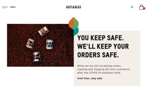 How arakucoffee.in looks like on a tablet such as an iPad.