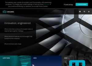 How arconic.com looks like on a tablet such as an iPad.