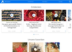 How ardaudiothek.de looks like on a tablet such as an iPad.