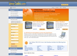 How area-codes.com looks like on a tablet such as an iPad.