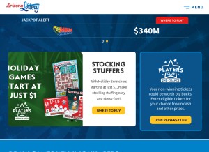 How arizonalottery.com looks like on a tablet such as an iPad.