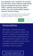 How ark-invest.com looks like on a mobile device such as an iPhone.