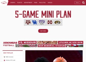 How arkansasrazorbacks.com looks like on a tablet such as an iPad.
