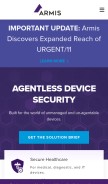 How armis.com looks like on a mobile device such as an iPhone.