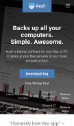 How arqbackup.com looks like on a mobile device such as an iPhone.