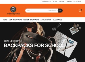 How artbackpacks.com looks like on a tablet such as an iPad.