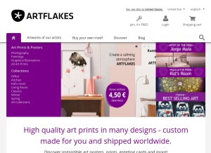 How artflakes.com looks like on a tablet such as an iPad.