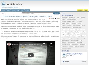 How articlealley.com looks like on a tablet such as an iPad.