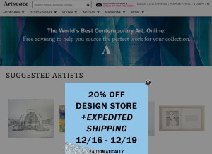 How artspace.com looks like on a tablet such as an iPad.