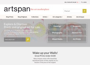 How artspan.com looks like on a tablet such as an iPad.