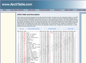 How asciitable.com looks like on a tablet such as an iPad.