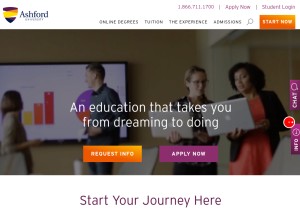 How ashford.edu looks like on a tablet such as an iPad.