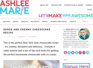 How ashleemarie.com looks like on a tablet such as an iPad.