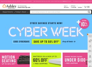 How ashleyfurniture.com looks like on a tablet such as an iPad.