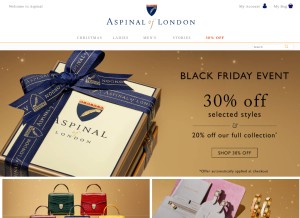 How aspinaloflondon.com looks like on a tablet such as an iPad.