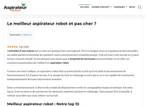 How aspirateur-robot.org looks like on a tablet such as an iPad.