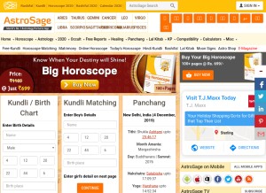 How astrosage.com looks like on a tablet such as an iPad.