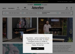 How atterley.com looks like on a tablet such as an iPad.