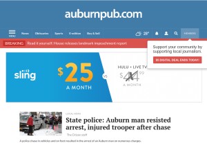 How auburnpub.com looks like on a tablet such as an iPad.