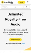 How audioblocks.com looks like on a mobile device such as an iPhone.