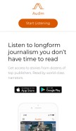 How audm.com looks like on a mobile device such as an iPhone.