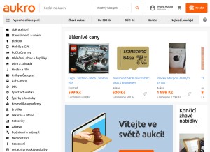 How aukro.cz looks like on a tablet such as an iPad.