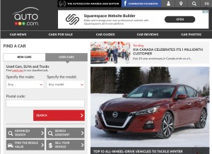 How auto123.com looks like on a tablet such as an iPad.